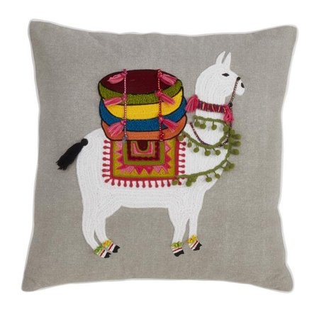 SARO LIFESTYLE SARO 1733.GY18S 18 in. Square Cotton Throw Pillow with Large Llama Embroidered Design & Poly Filling - Grey 1733.GY18S